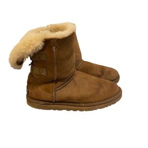 Ugg Australia Fairmont Brown Suede Buckle Back Shearling Boots Size 8